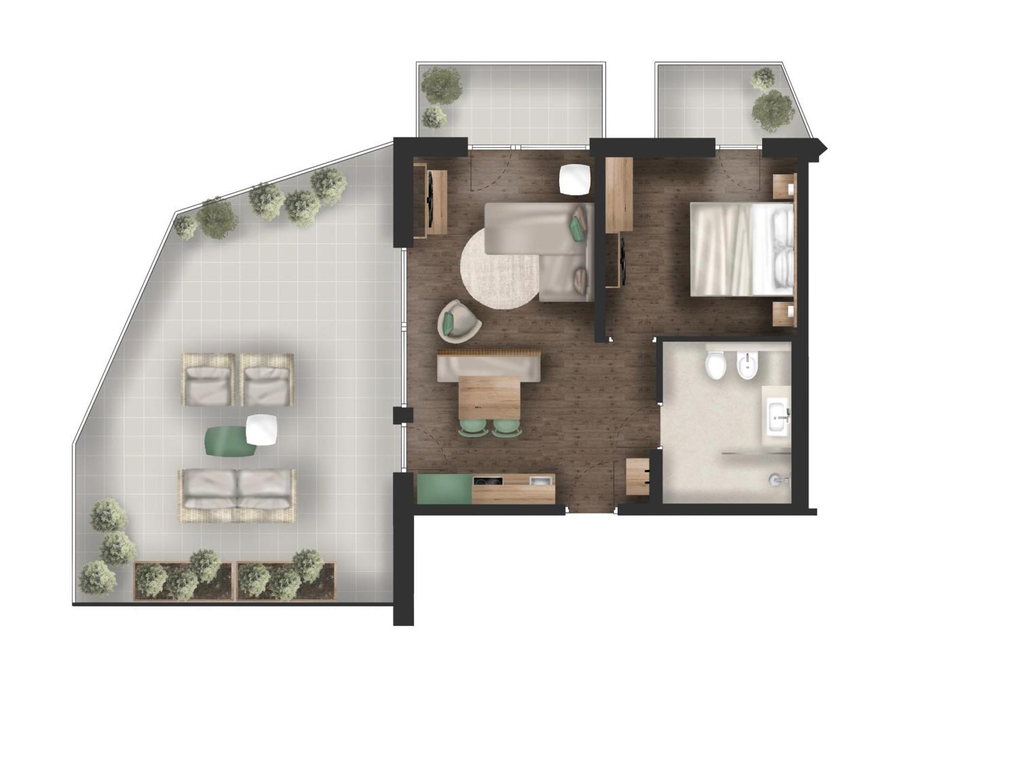 Apartment mit 1 Schlafzimmer und Terrasse