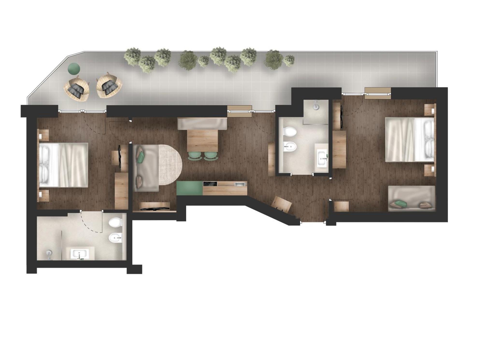 Apartment mit 2 Schlafzimmern und Balkon
