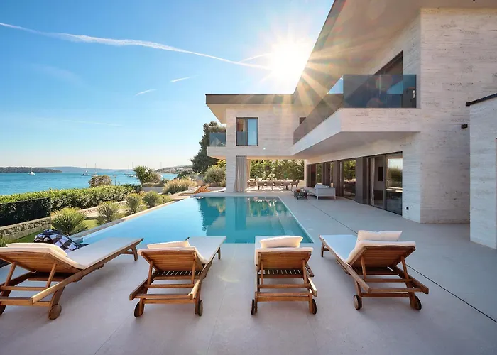 Beachfront Villa Malia Near Trogir With Heated Pool & Jacuzzi